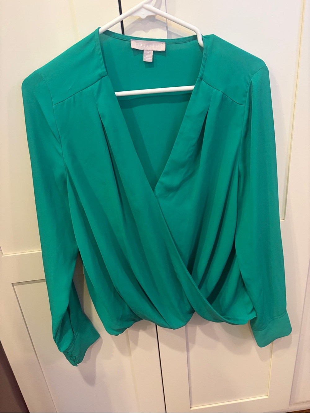 Chelsea28 Teal Wrap-Style Long Sleeve Blouse
